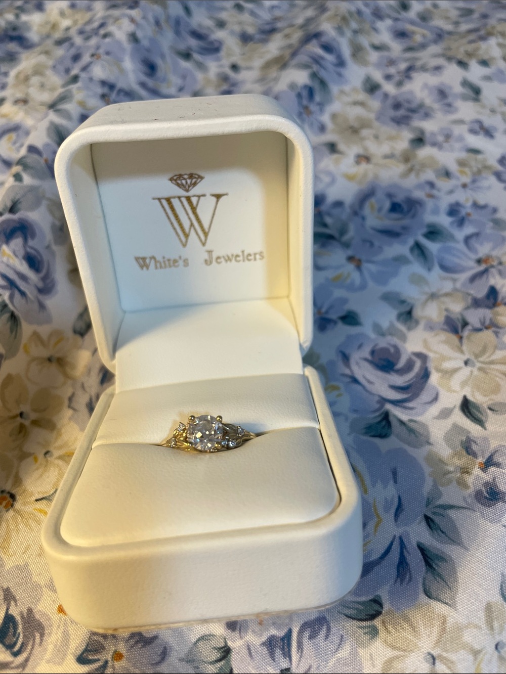 Gold Engagement Ring with Clear Center Stone